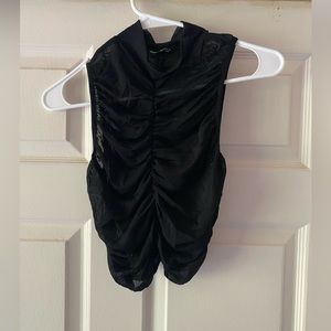 Sheer high neck black crop top